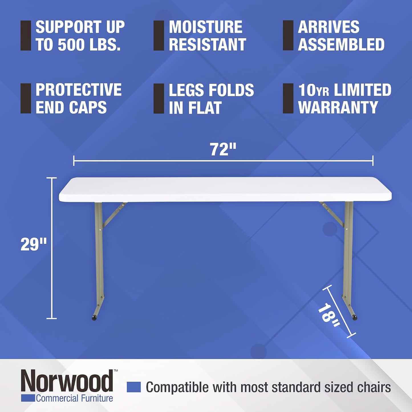 Mesa entrenamiento plegable plástico 6ft rectangular blanco