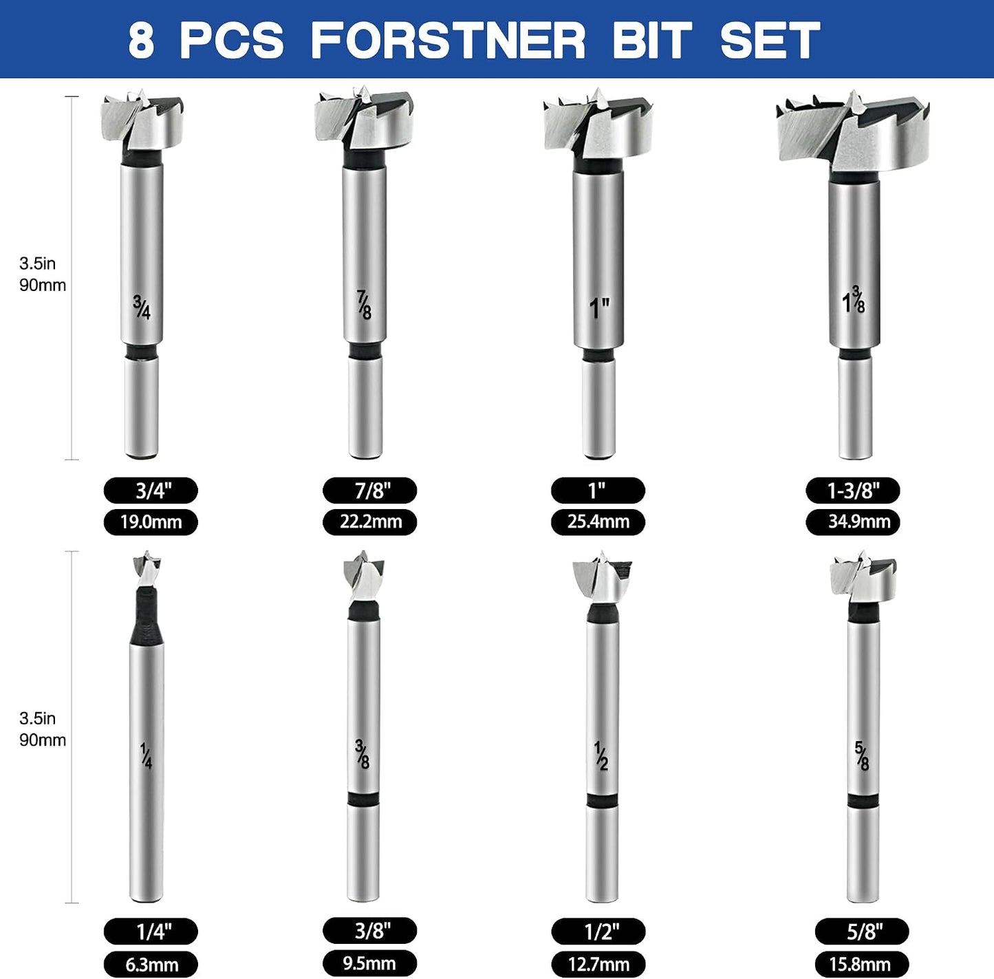 Set 8 Pzas Brocas Forstner Acero Aleación Carpintería