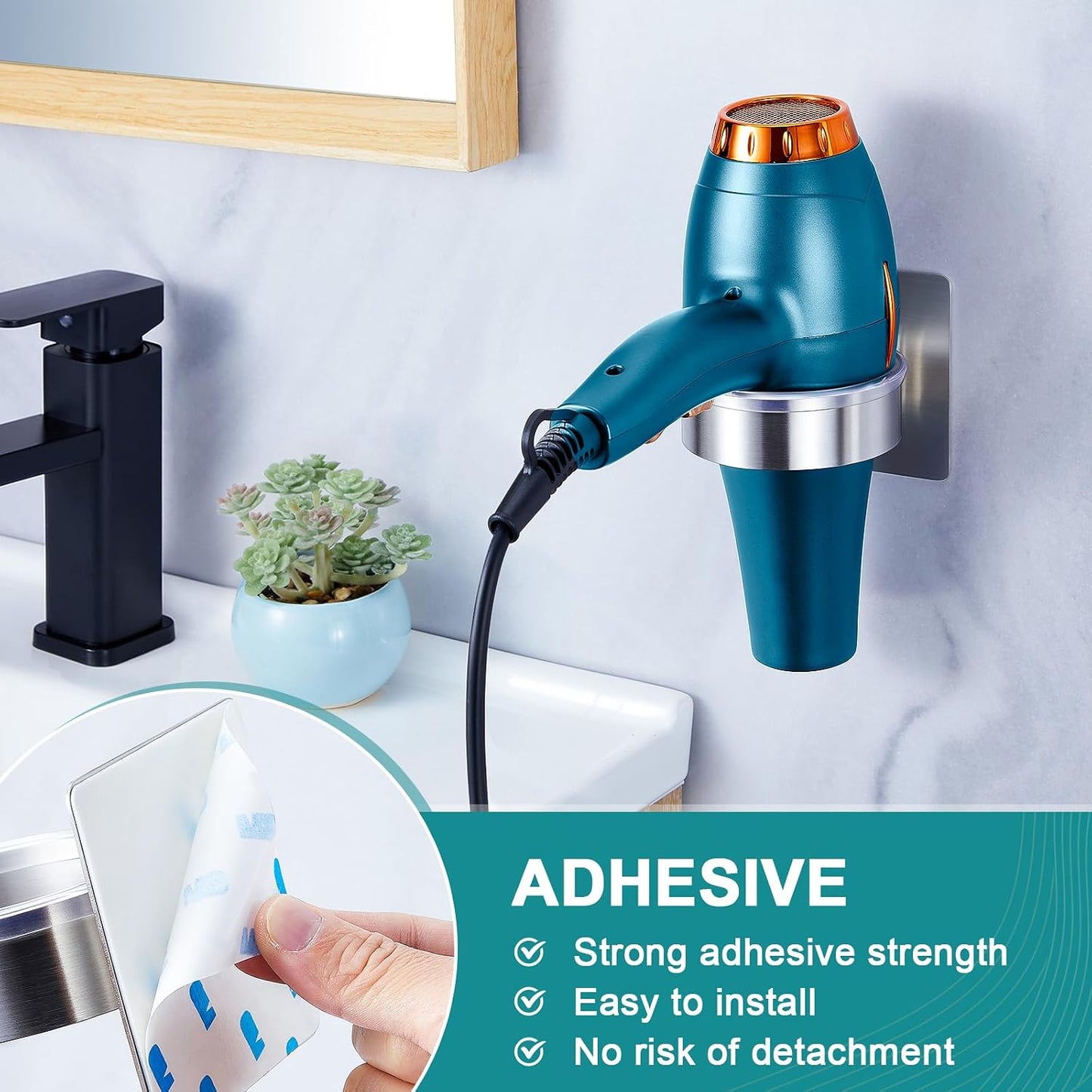 Soporte adhesivo para secador de pelo baño peluquería