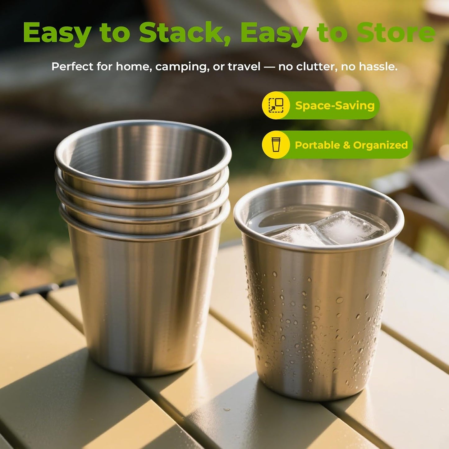 Set 8 Vasos Acero Inox 8oz Apilables para Hogar Fiesta