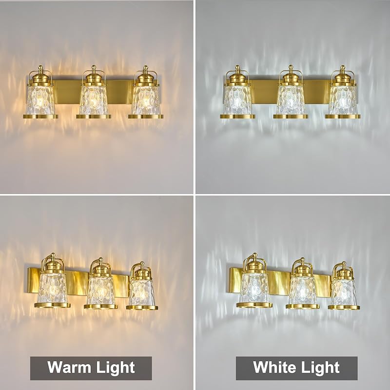 Lámpara tocador baño 3 luces dorada con accesorios cristal