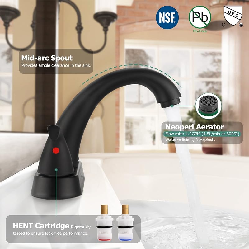 Grifo lavabo 2 asas baño con drenaje y mangueras negro mate