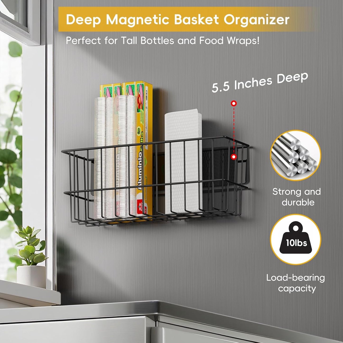 Estante magnético para especias cocina 6 pzas negro