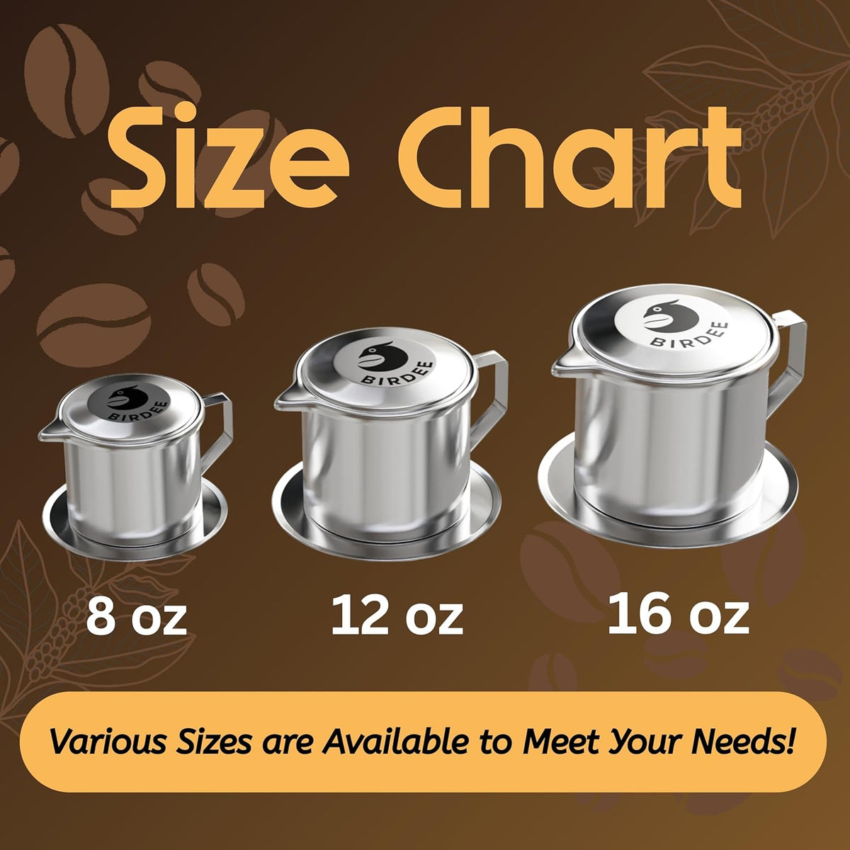 Gotero de café vietnamita acero inoxidable 18/10 16 oz filtro grande