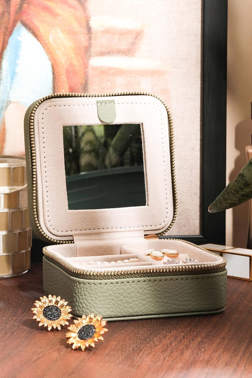 Estuche organiz. de joyas para mujer portátil