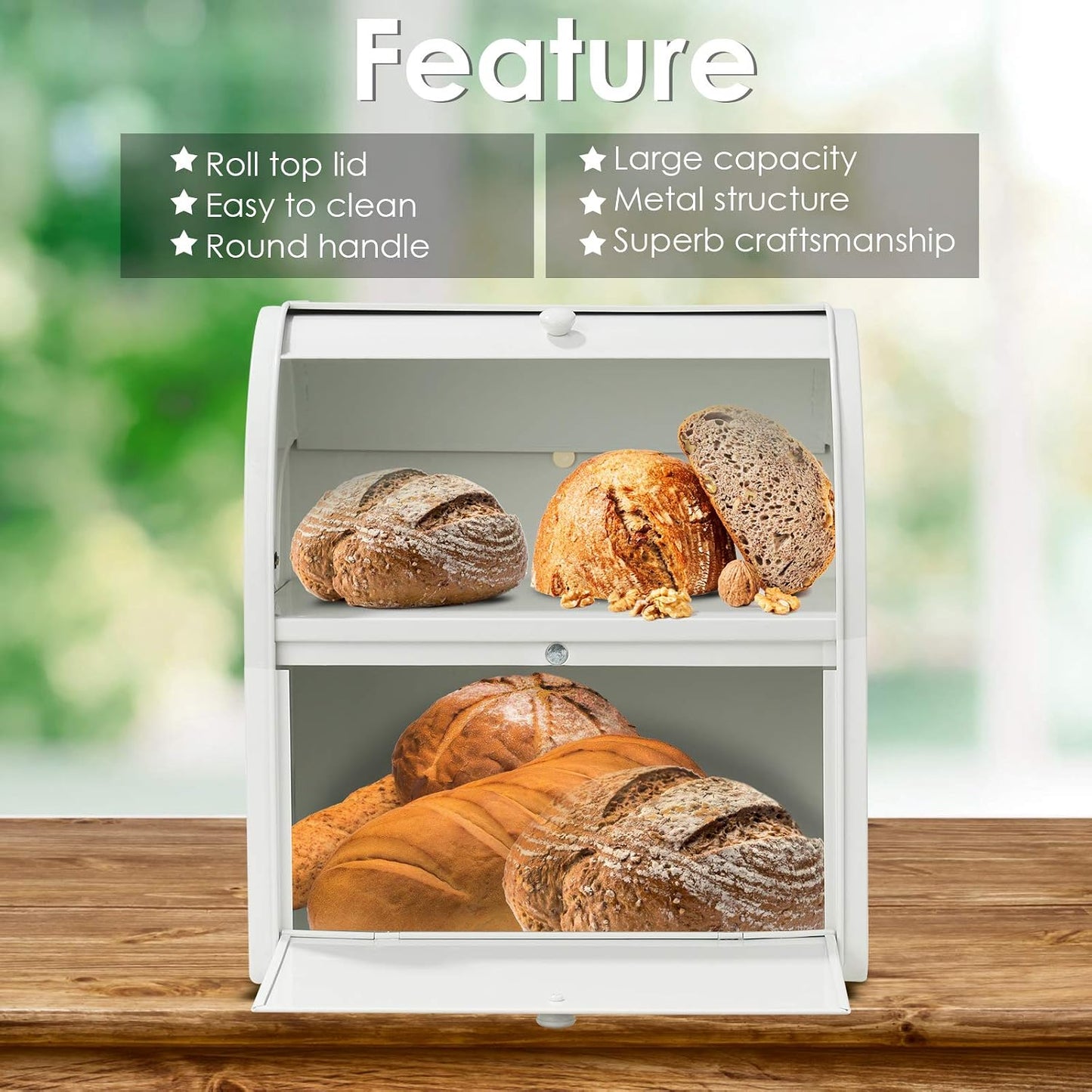 Panera metal cocina soporte pan capacidad 2 panes blanco