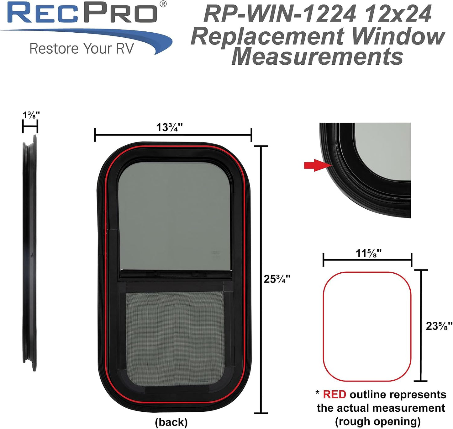 Ventana RV 30x61cm estilo gota vertical deslizante con kit