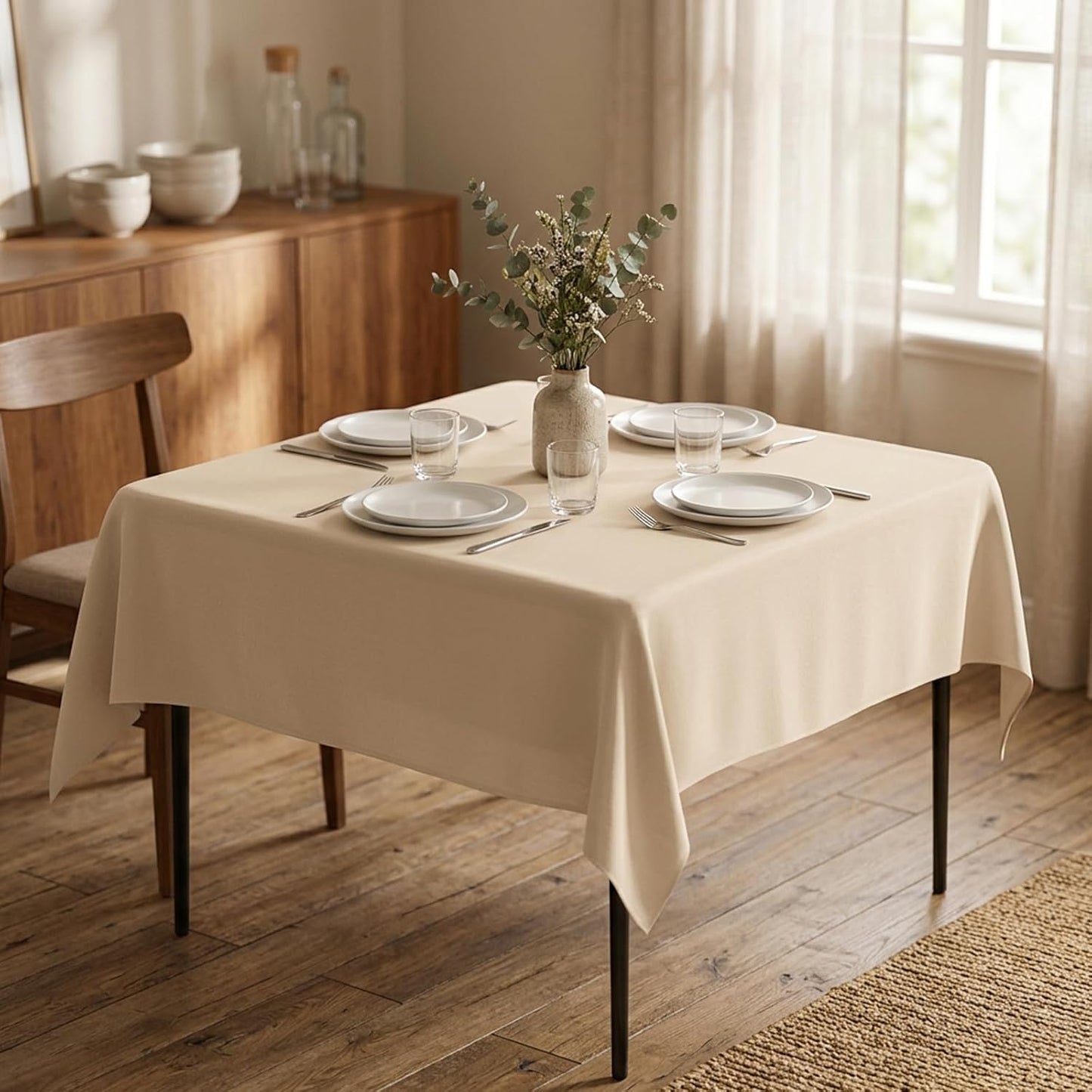Mantel cuadrado poliéster beige 54x54pulg set 2 para mesas
