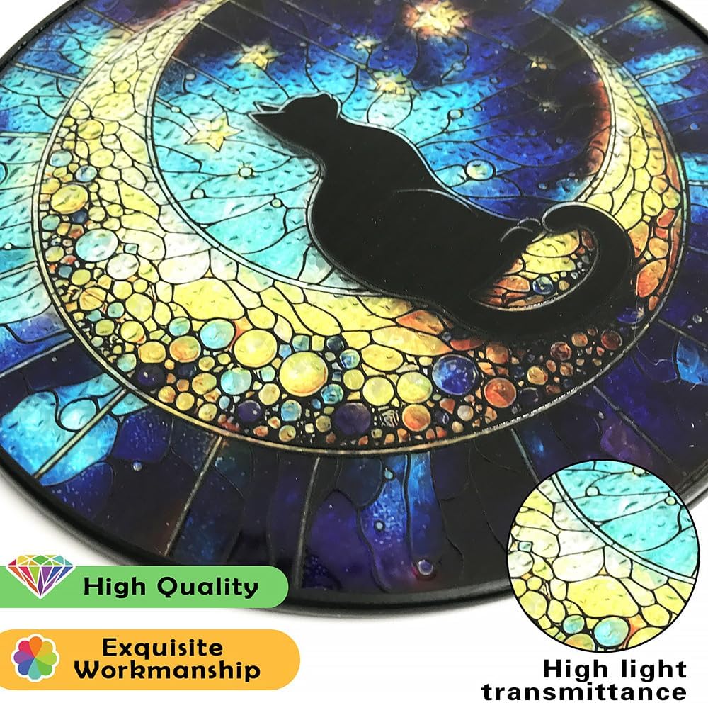 Atrapasoles cristal negro gato luna decoración