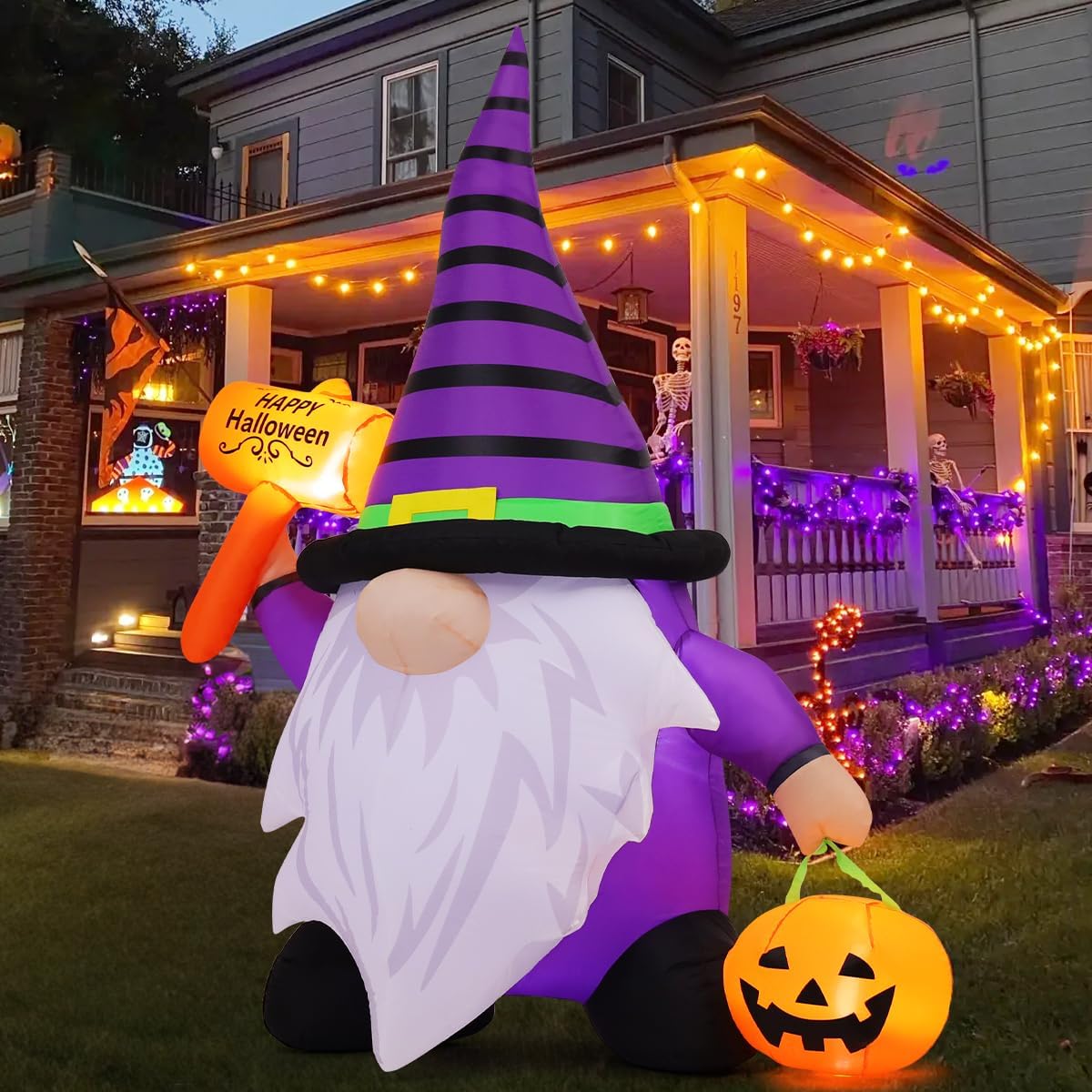 Gnomo inflable Halloween 6.7" con luces LED patio exterior