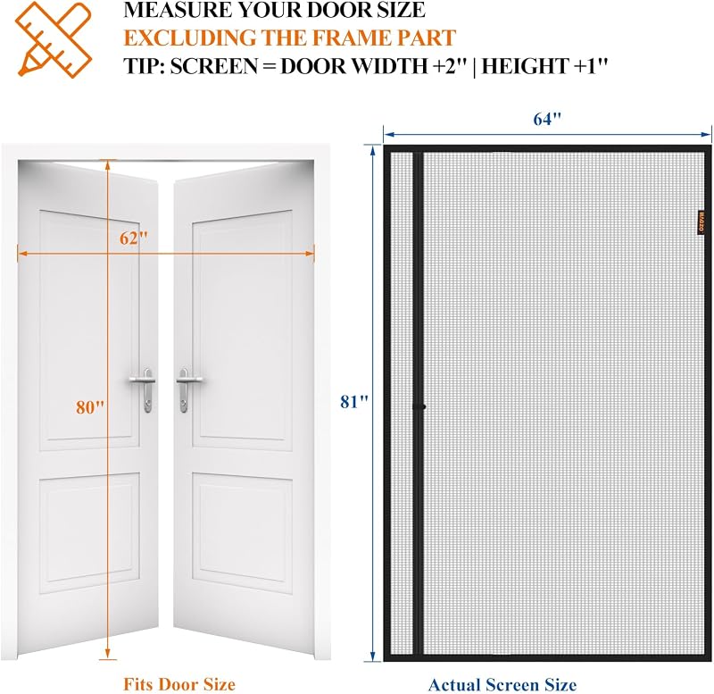 Puerta mosquitera magnética 64x81" poliéster resistente