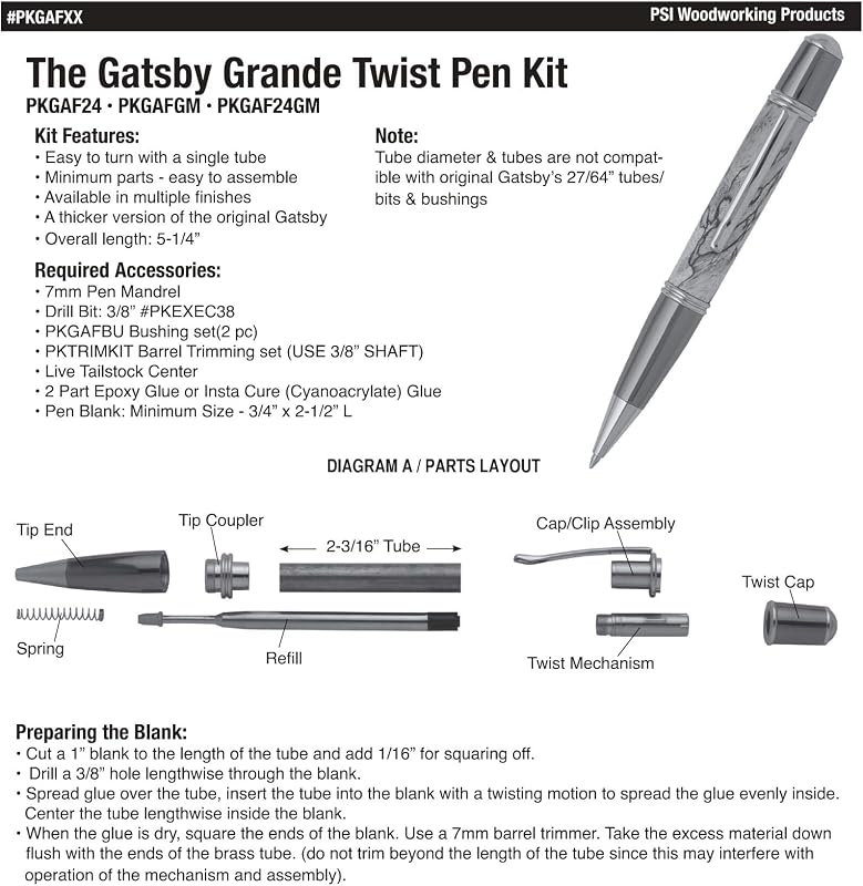 Kit bolígrafo grande Twist para torneado madera dorado
