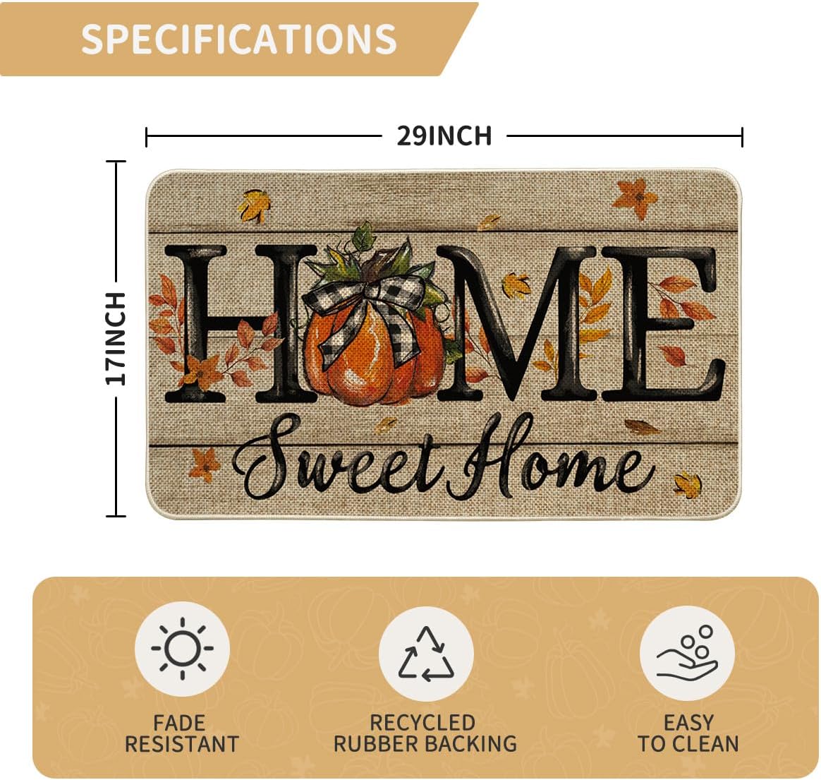 Tapete otoño calabaza hojas arce decoración hogar 17x29"