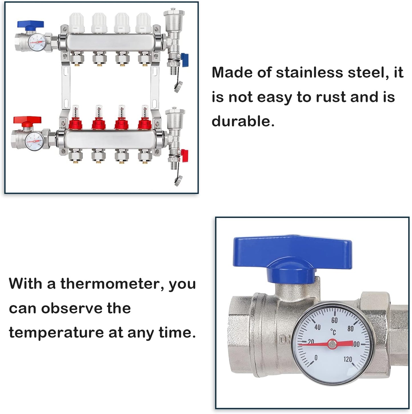 Calefacción hidrónica radiante acero inox pex 4 bucles