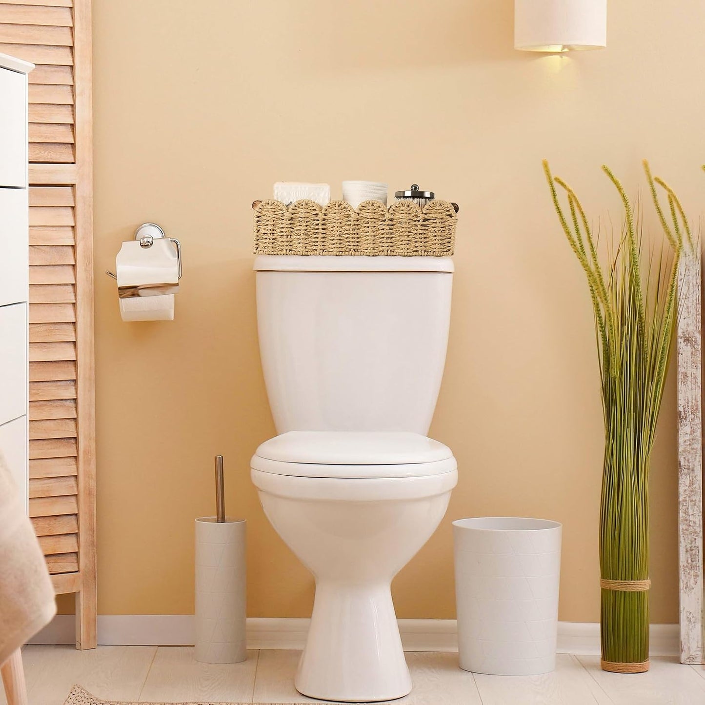 Cesta mimbre almacenamiento papel higiénico baño cocina