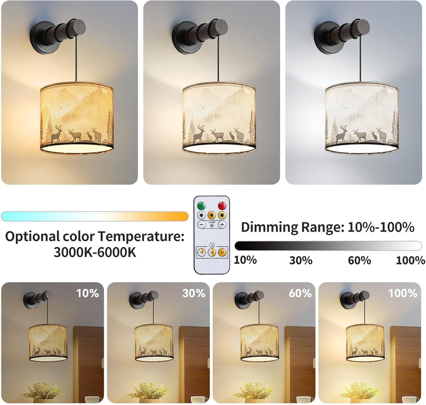 Aplique pared inalámbrico recargable con control remoto