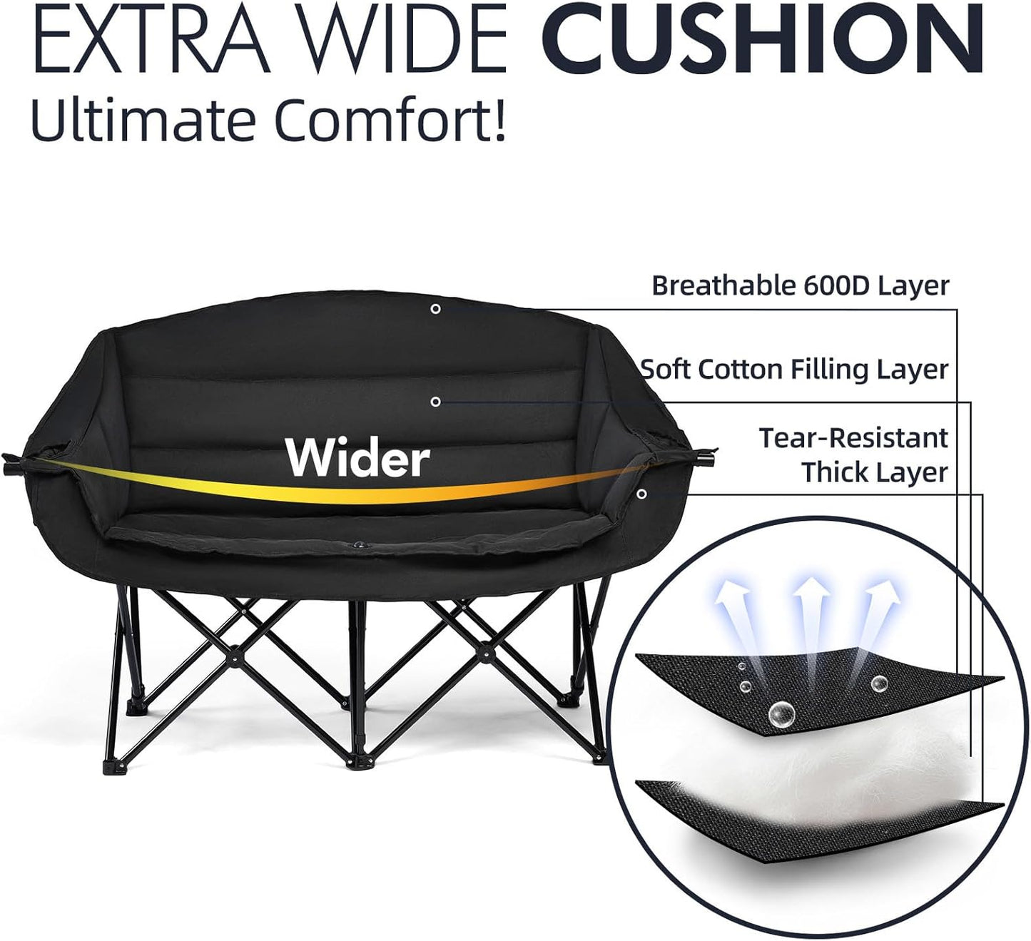 Silla campamento doble acolchada para 2 adultos XL plegable