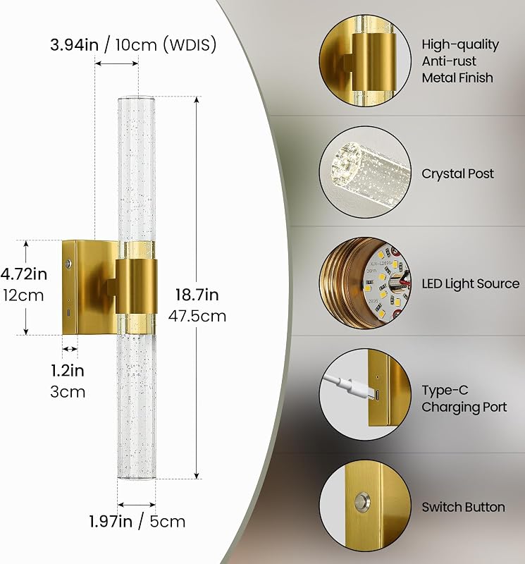 2 Apliques Pared Inalámbricos Recargables LED Modernos