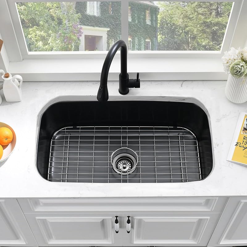 Fregadero cocina empotrado acero inox 31x18" negro