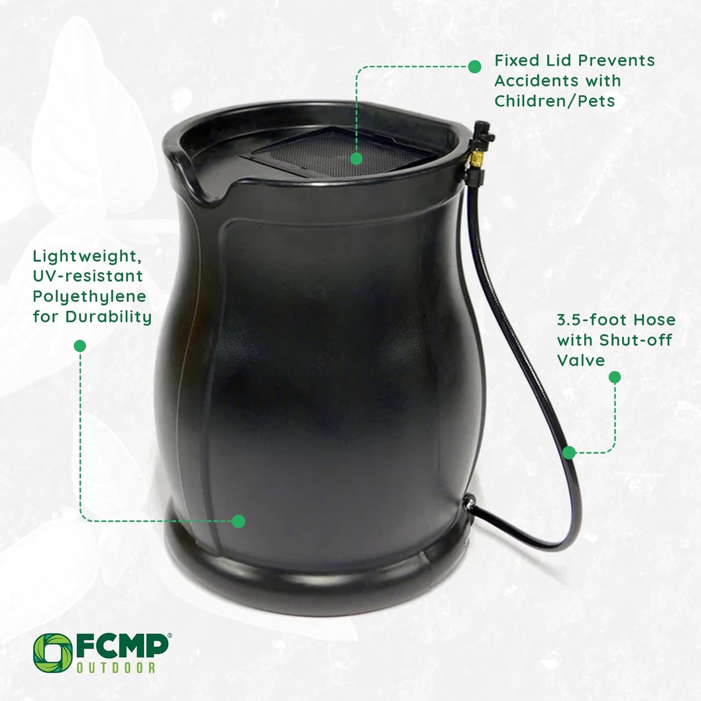 Barril lluvia 45gal sin BPA manguera 3.5ft negro