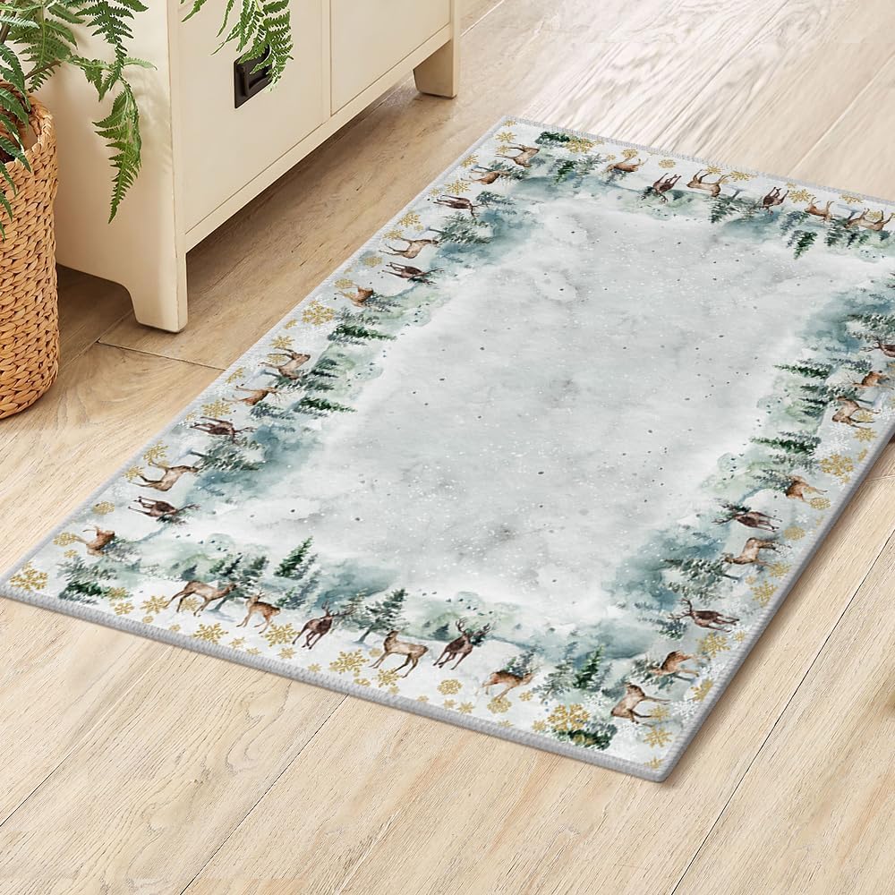 Alfombra puerta navidad copos nieve y árbol antiderrap