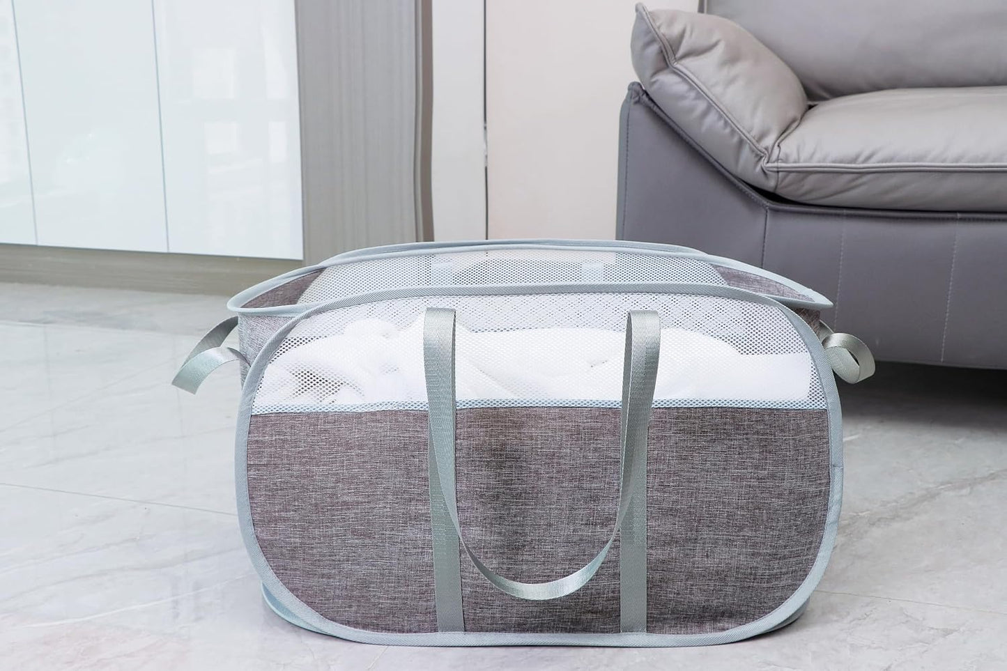 Cesta plegable para ropa sucia con manijas duraderas azulgris