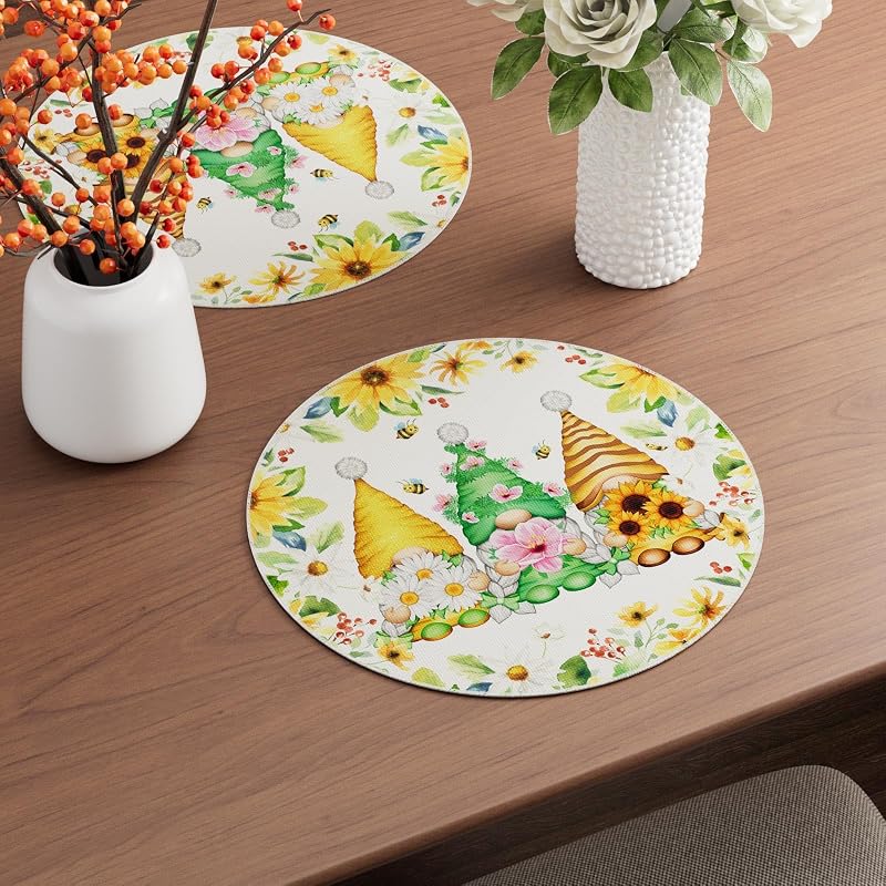 Set 4 manteles redondos primavera diseño margaritas 14x14pulg