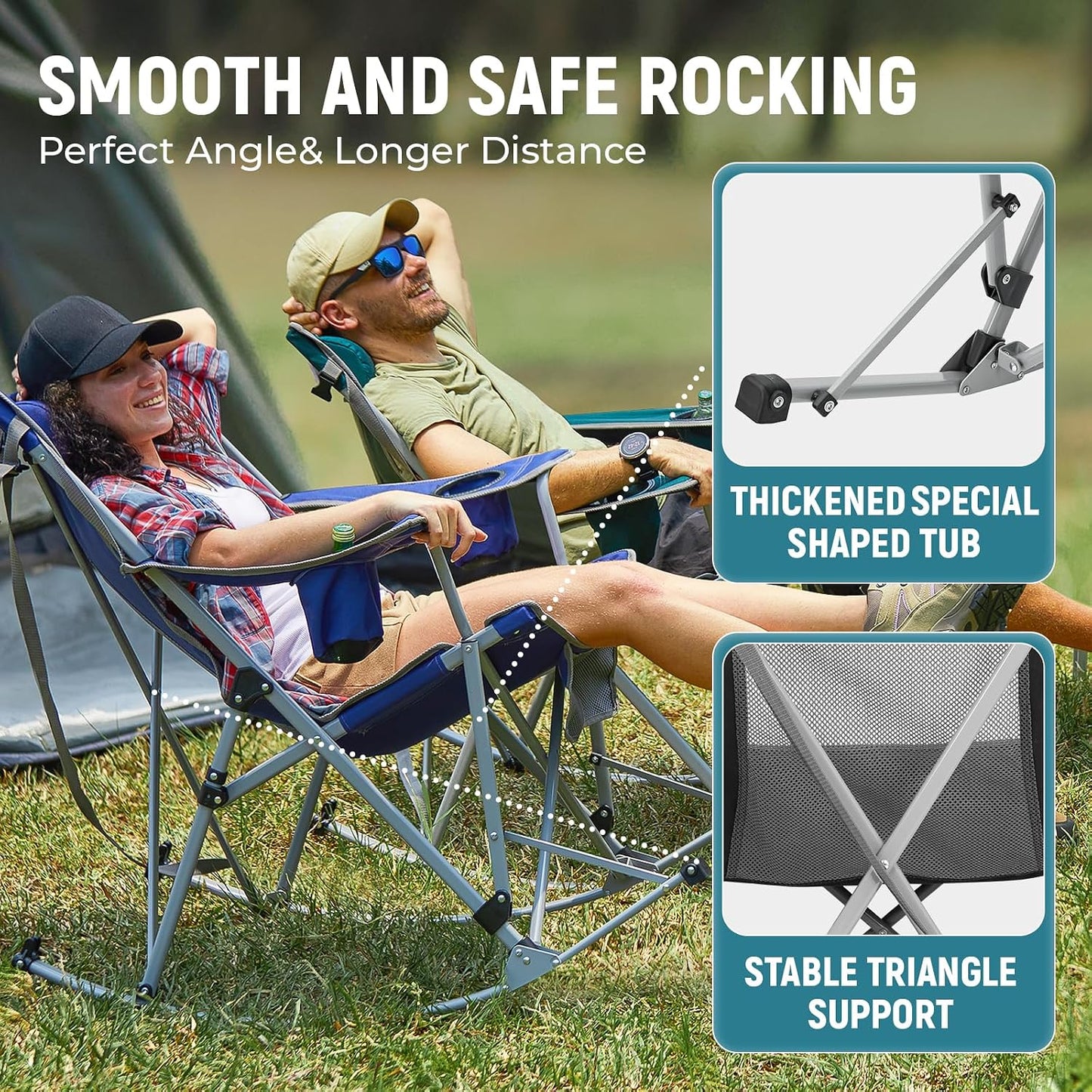 Silla camping plegable malla alta con balanceo y portavasos