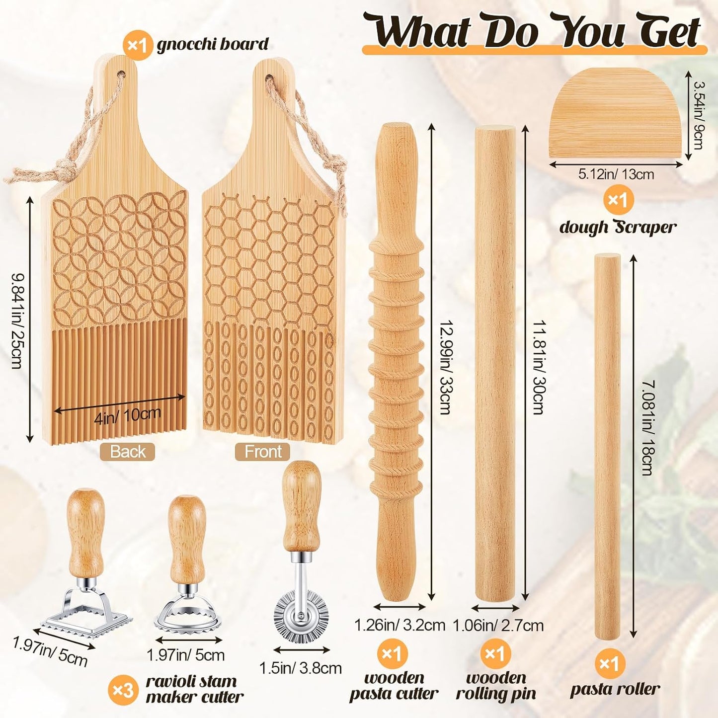 Juego 9 herramientas para hacer pasta y ñoquis con tablero y moldes