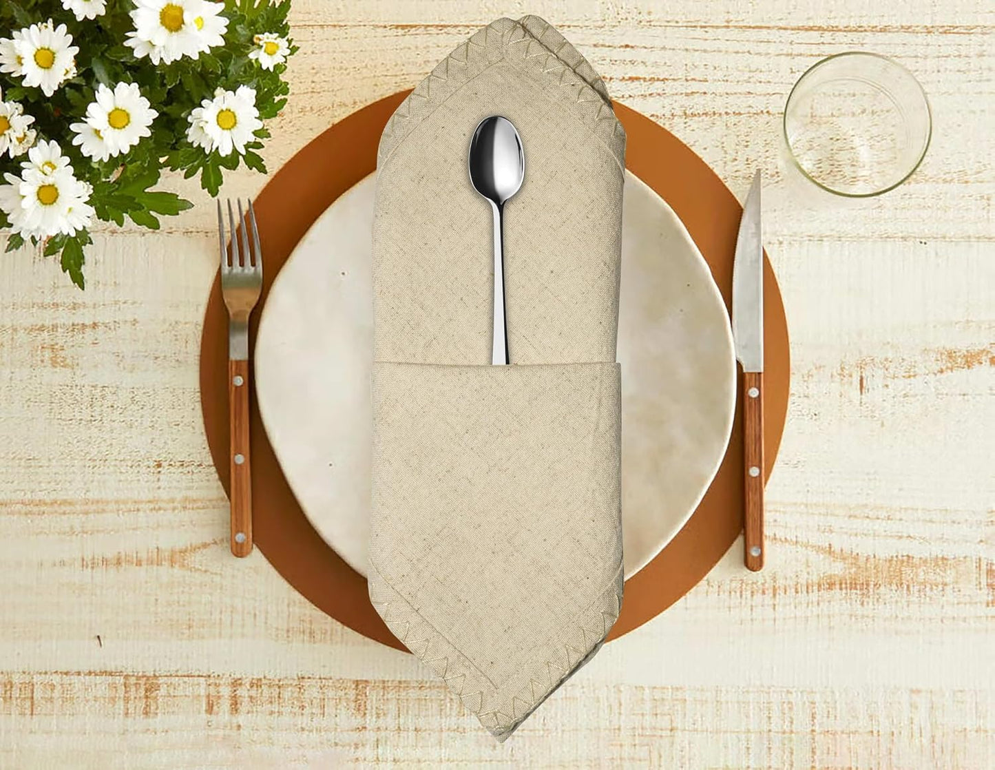 Set 6 Servilletas Lino Algodón 17x17pulg Hogar Eventos