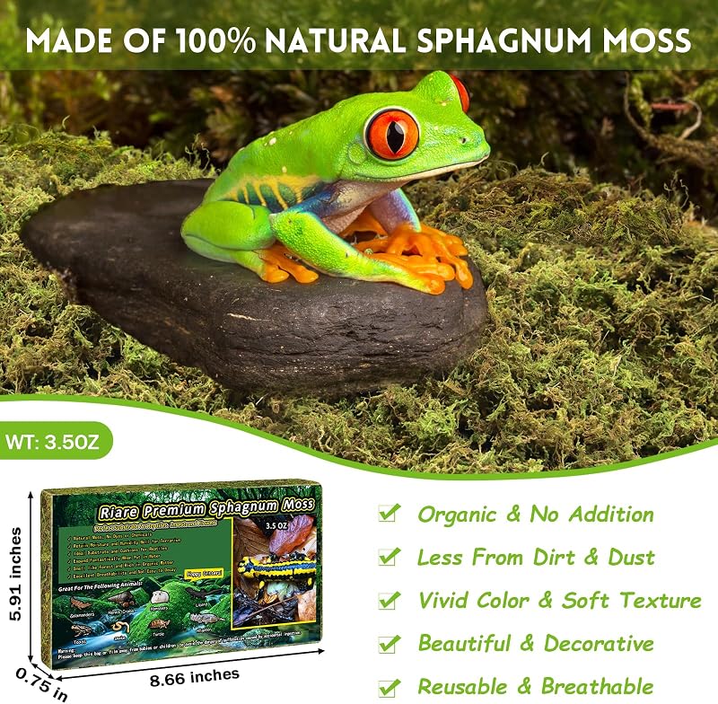 Musgo esfagnum 3.5oz para reptiles terrario sustrato