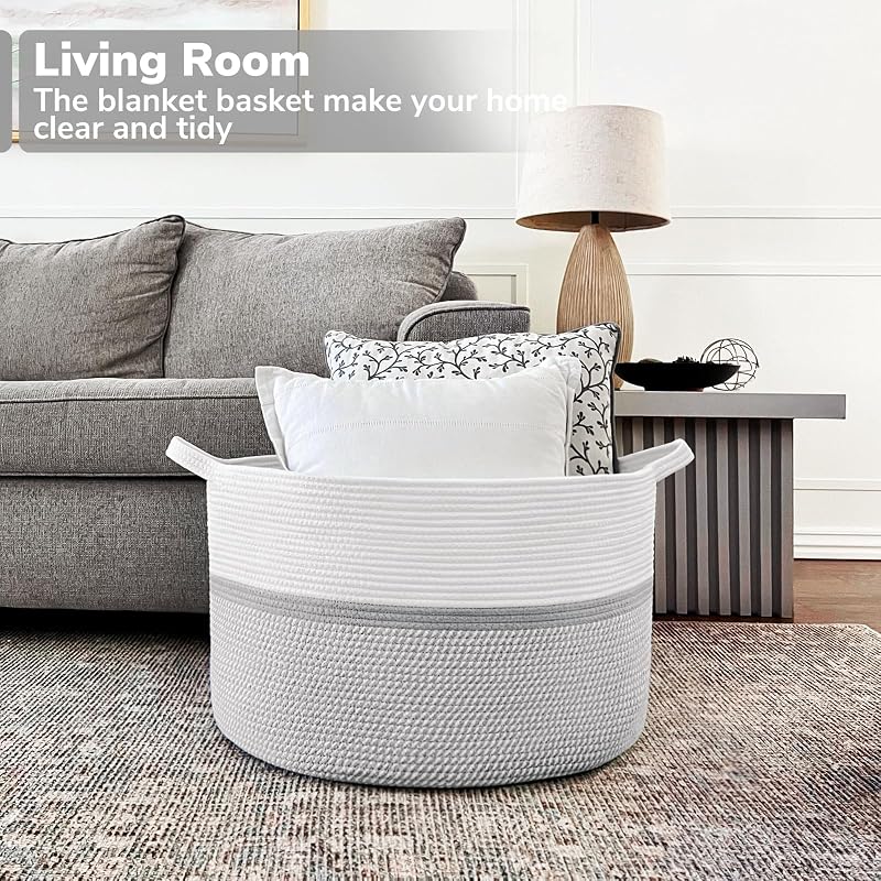 Cesta tejida algodón XXL para manta y ropa 22x22x14pulg