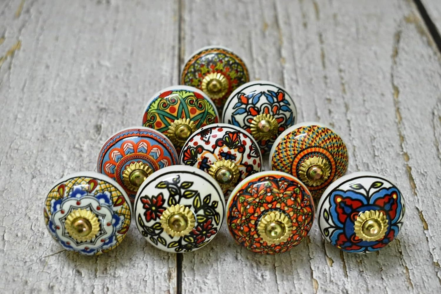 Set 10 pomos cerámica gabinetes 6x3.8cm multicolor