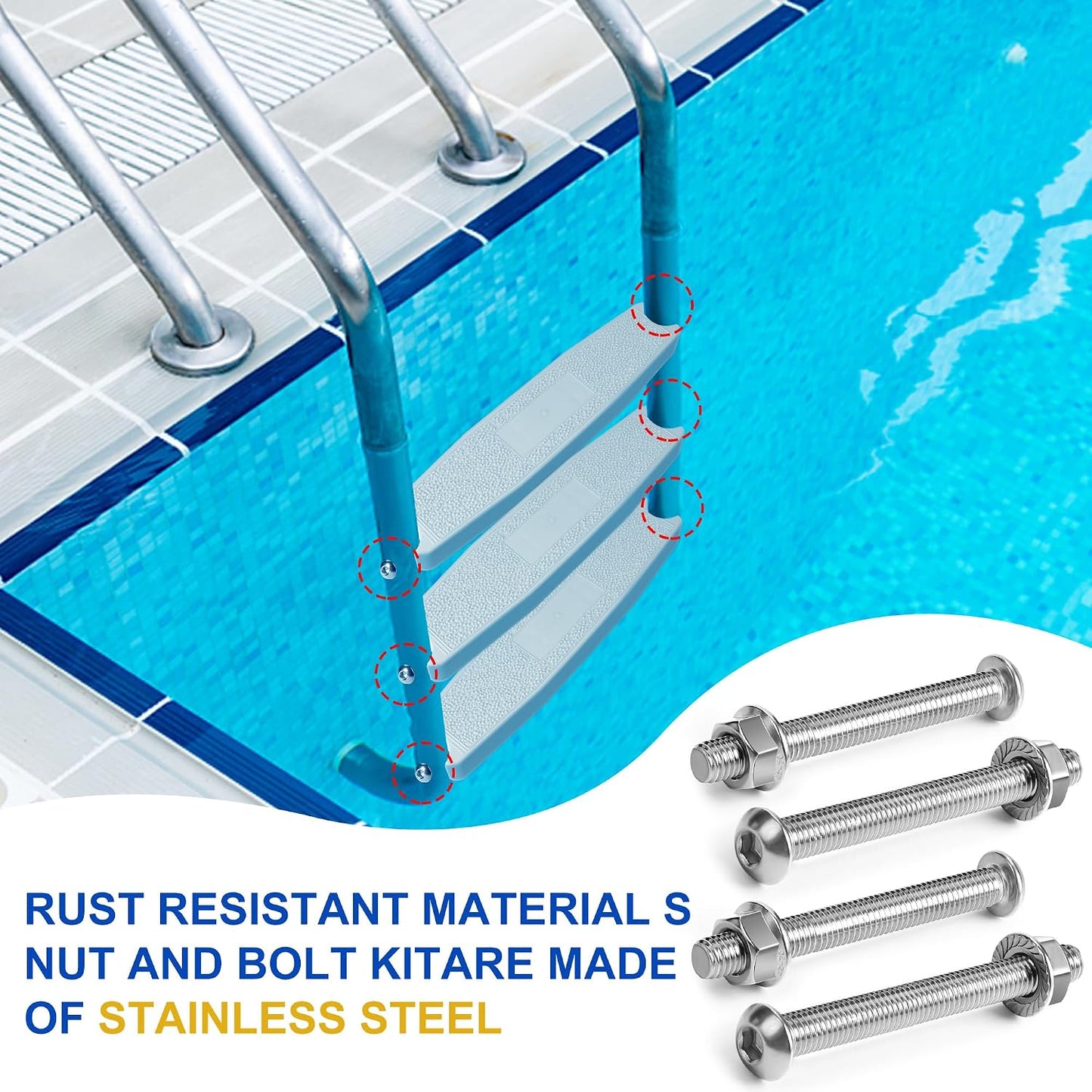 Kit 6 pernos inox para escalera piscina fijación suelo