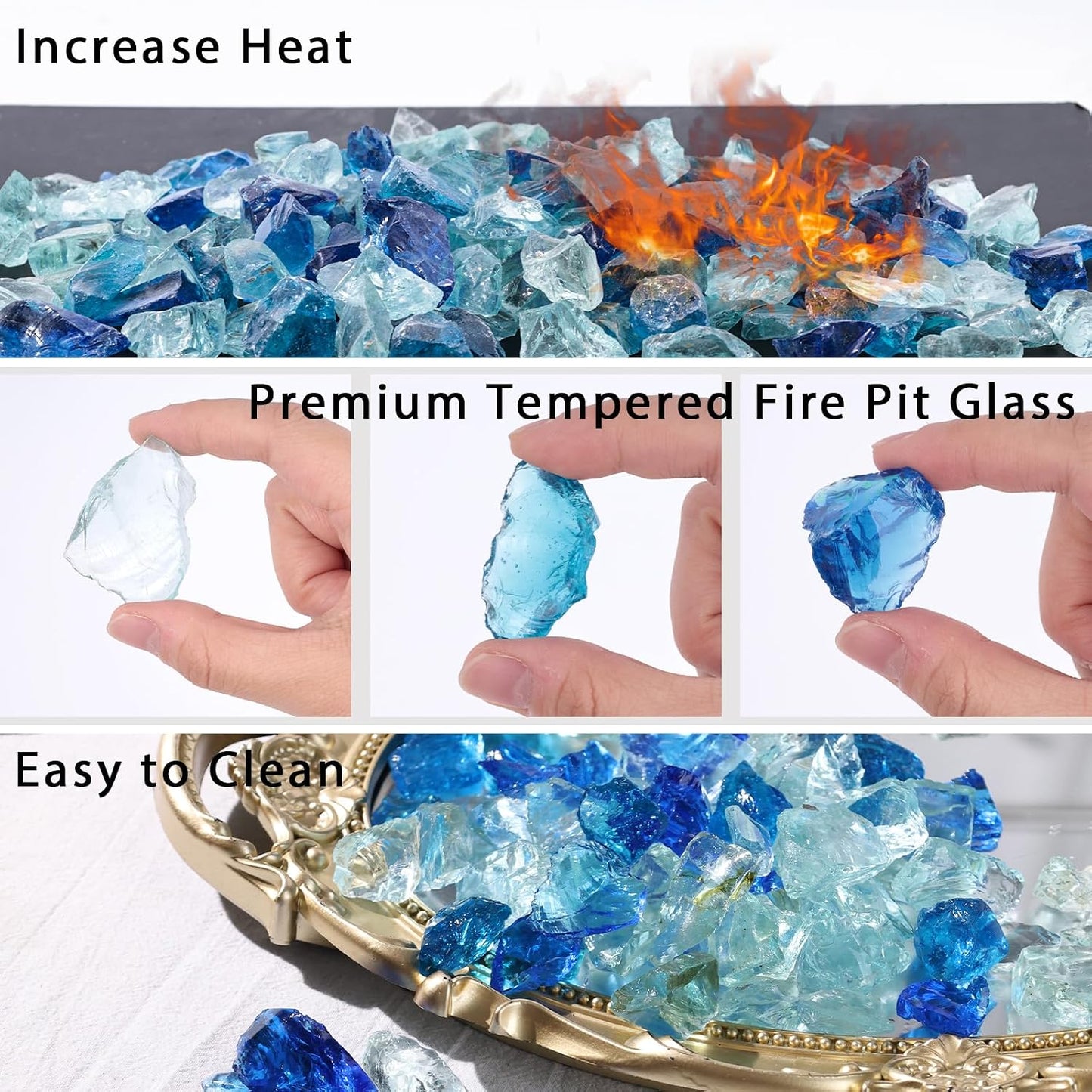 Rocas vidrio de fuego azul 20lb para chimenea decorativa