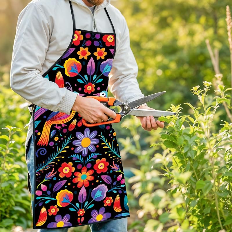 Delantal floral mexicano colorido para mujer y hombre