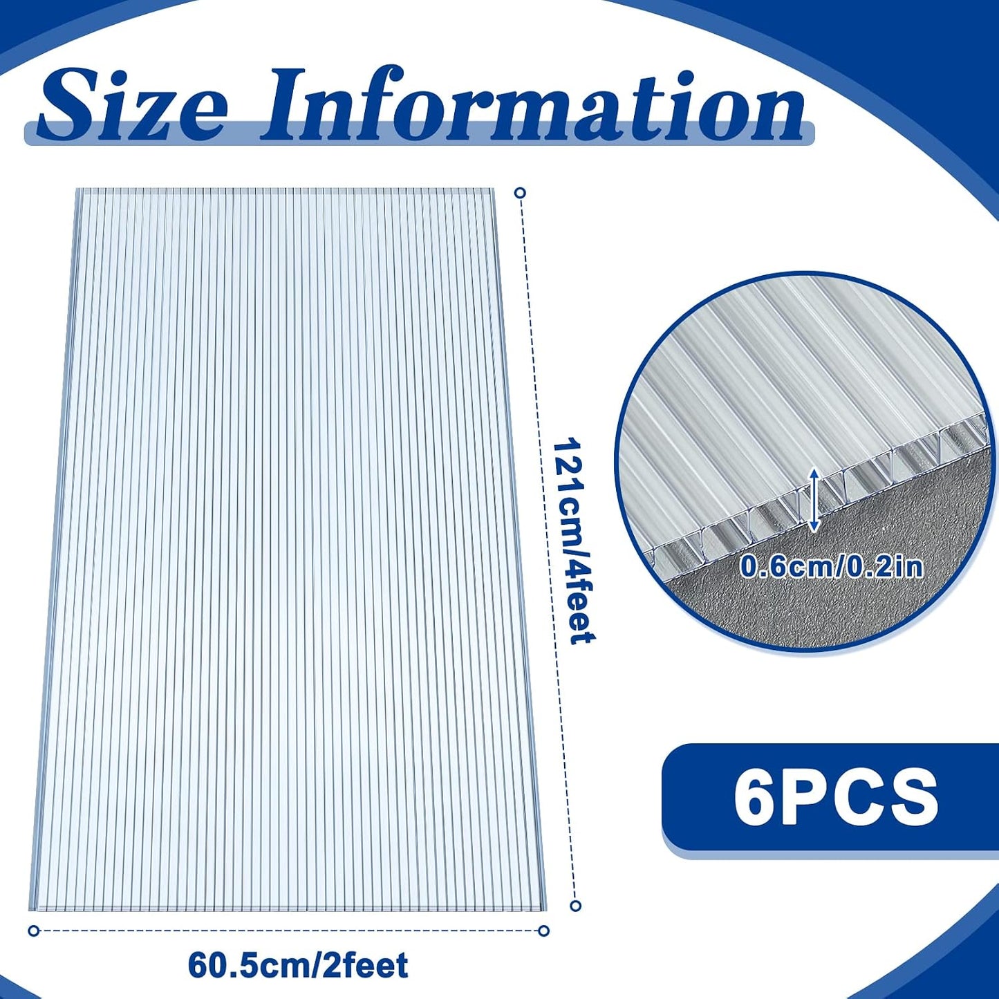 6 Paneles Policarbonato Doble Capa Invernadero 4x2ft