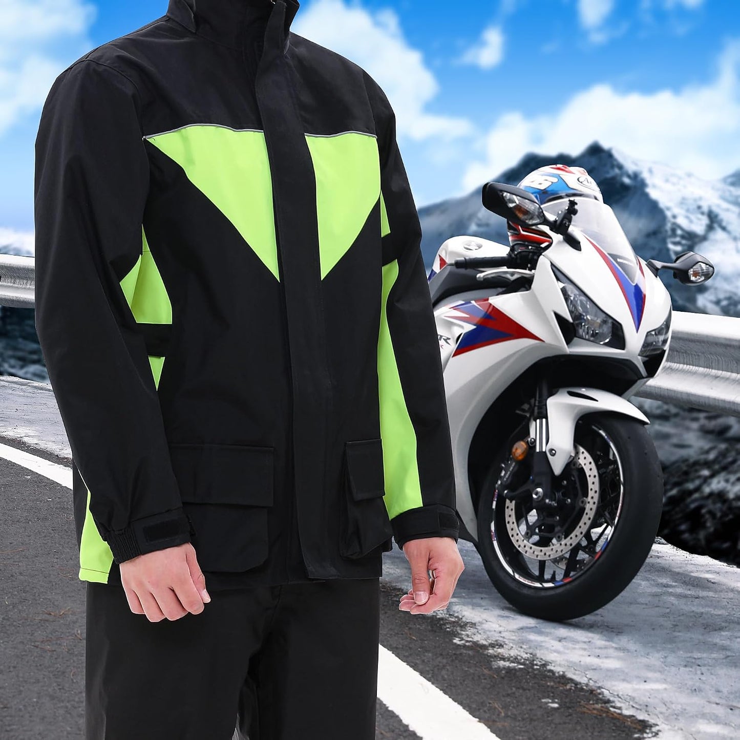 Traje lluvia motociclista impermeable alta visibilidad