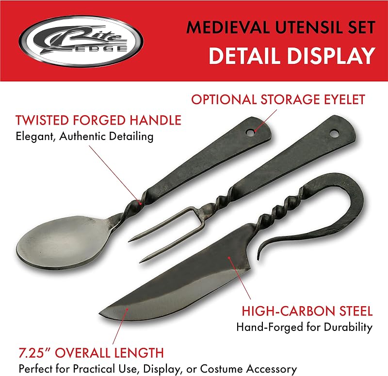 Set cubiertos medievales acero carbono 7.25pulg
