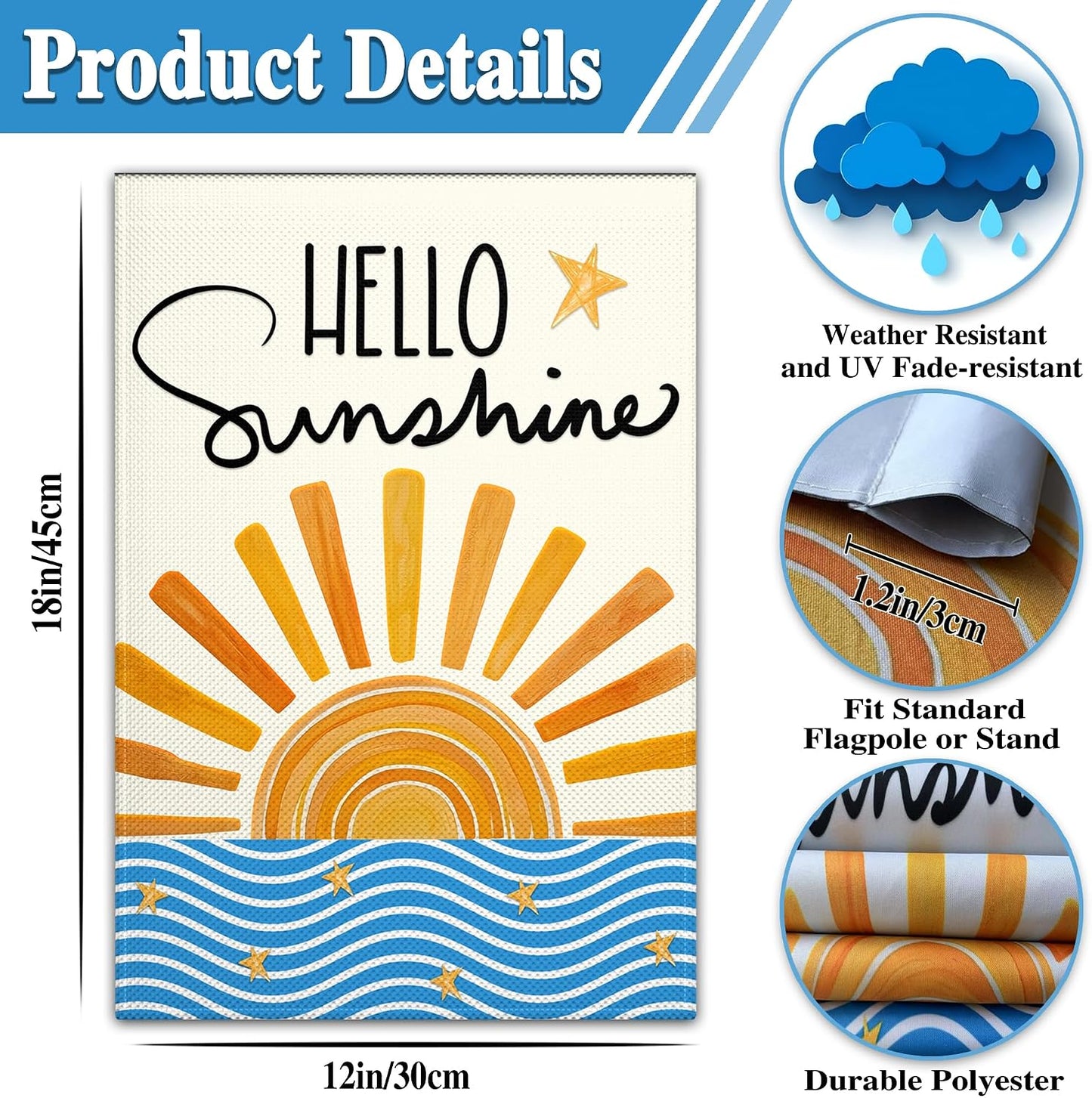Banderas jardín 12x18pulg 3 capas hello sunshine decoración