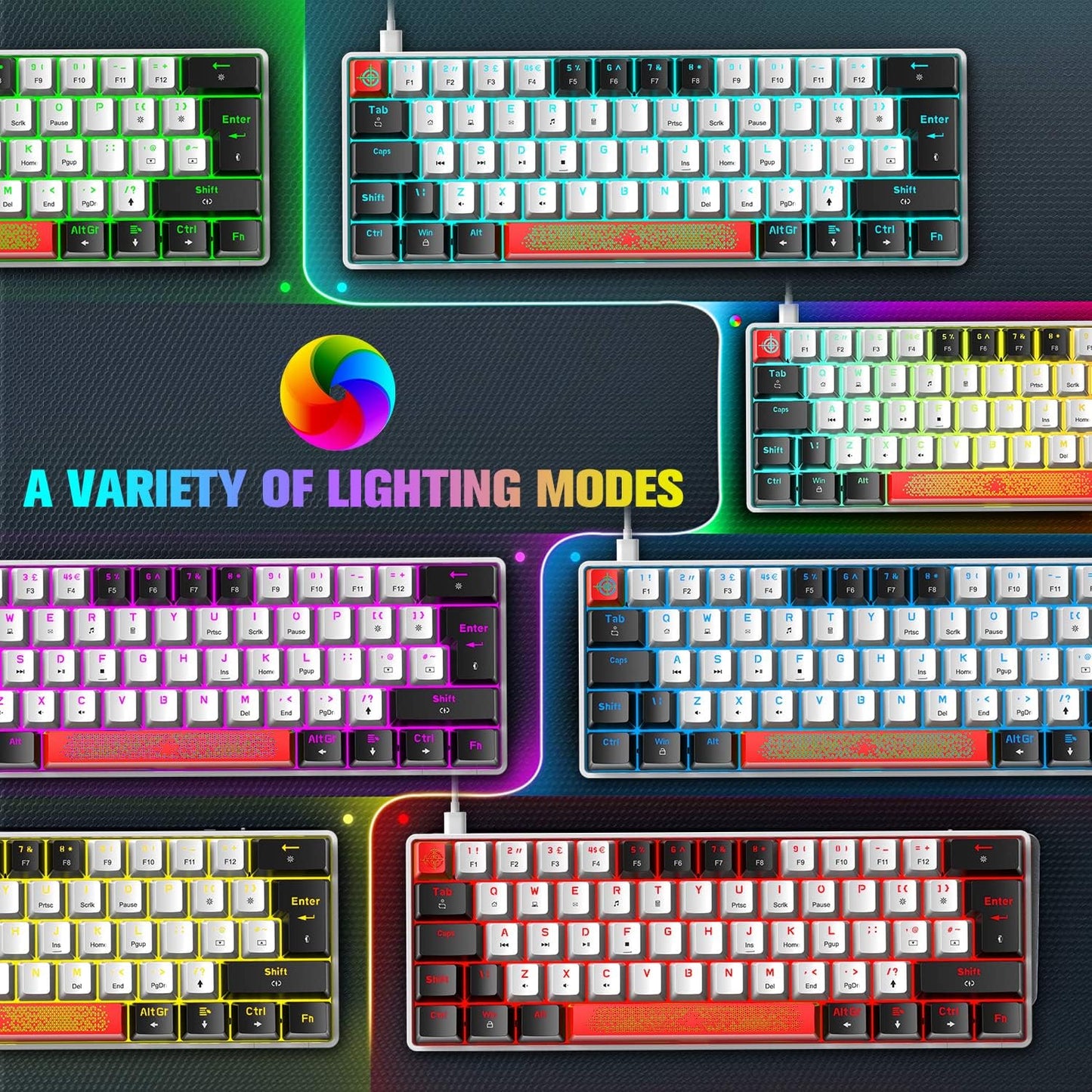 Teclado RGB mecánico 60% USB C 18 LED Chroma