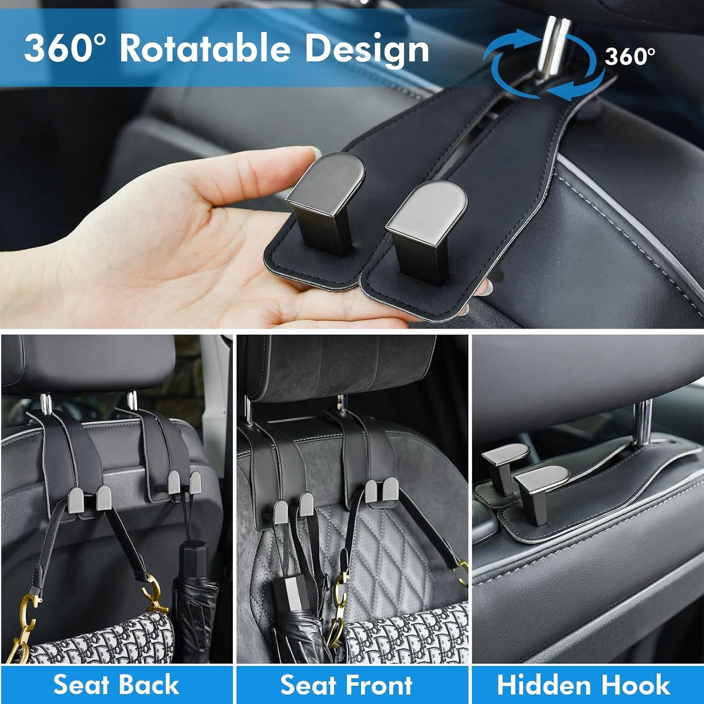 Ganchos cuero para respaldo asiento coche bolsos abrigos