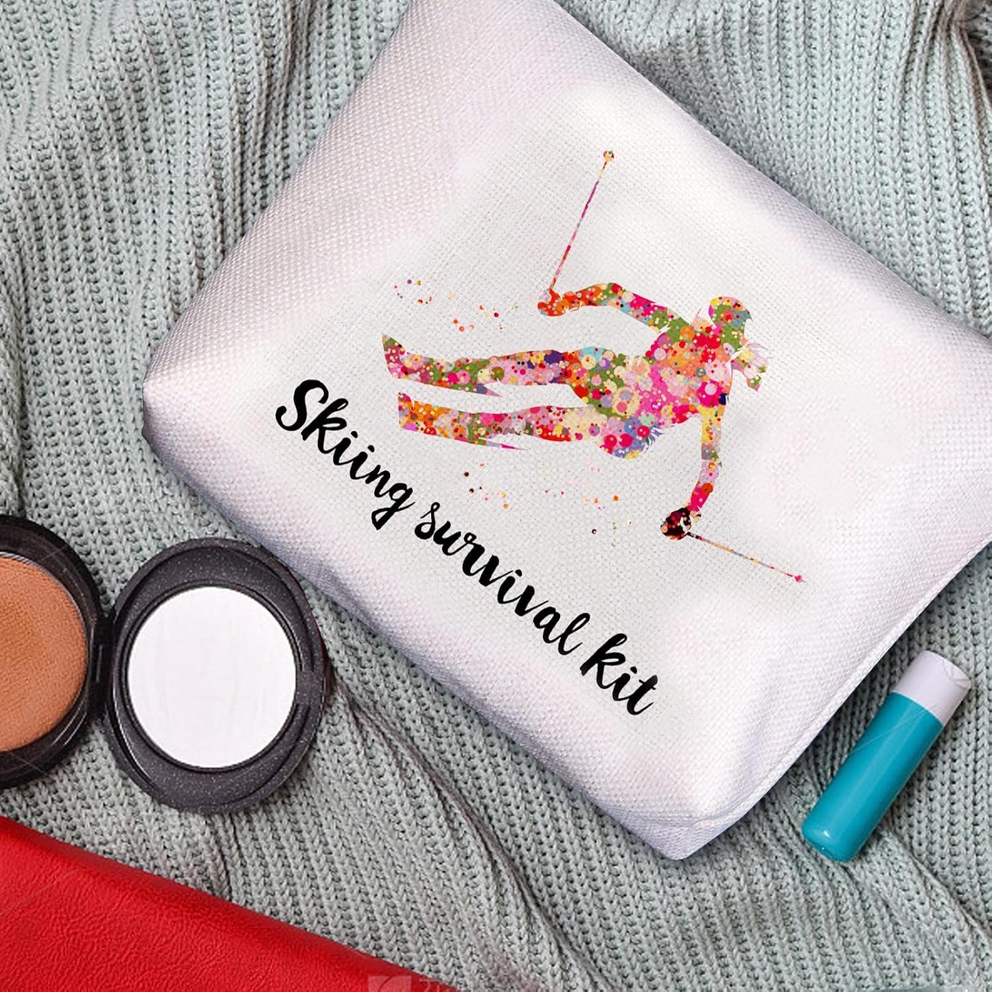 Bolsa maquillaje temática esquí blanco