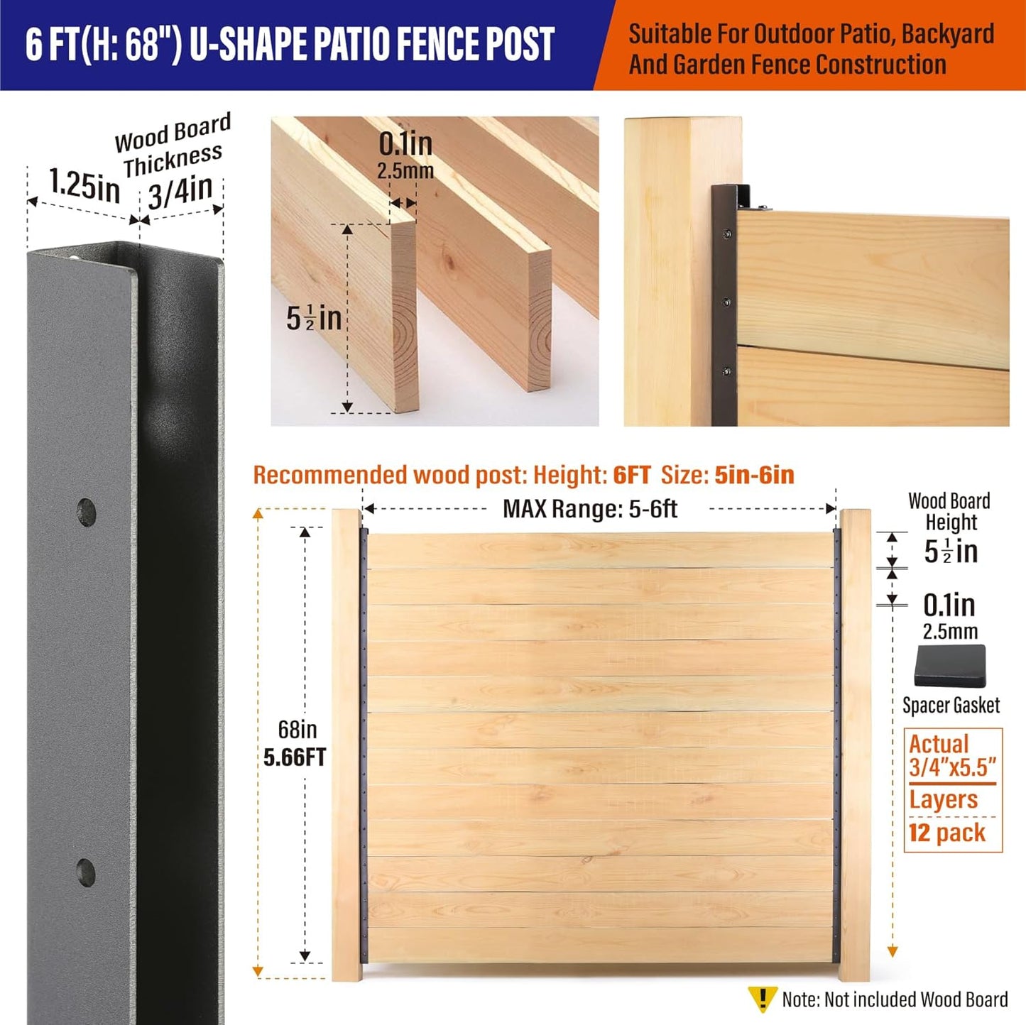 2 Paneles Valla Privacidad Matel 6ft para Postes Patio Negro
