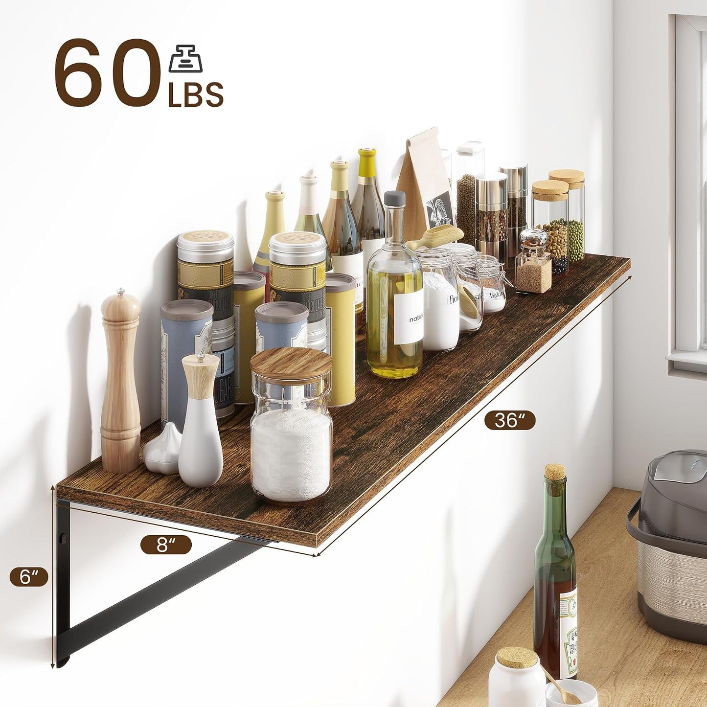 Estantes flotantes 36x8" set 2 soportes metal