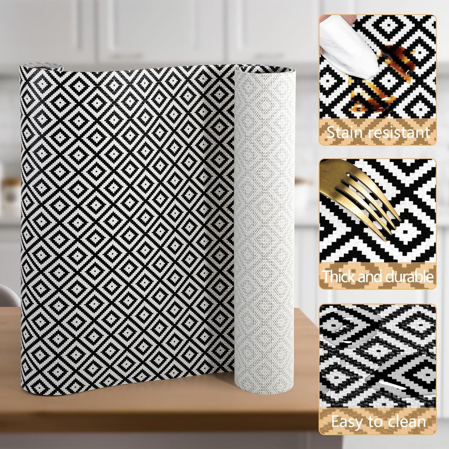 Revestimiento cajón antiderrap 12" x10ft negro y blanco