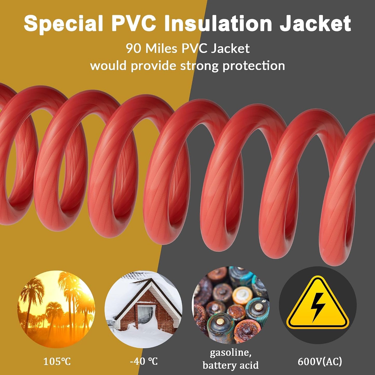 Cable alimentación tierra rojo 4 AWG 35 pies para automóvil