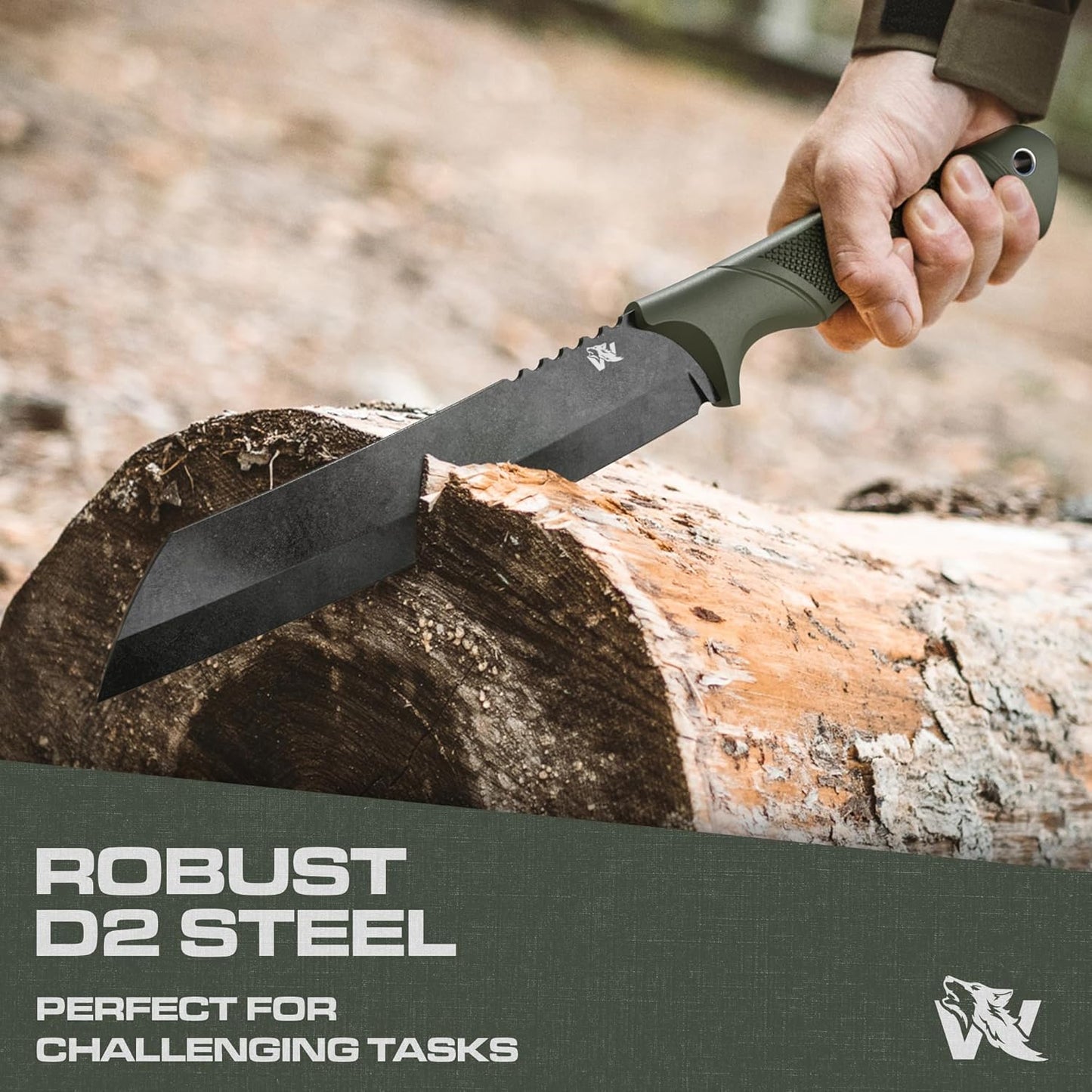 Machete D2 acero completo con funda para cortar árboles y bushcraft