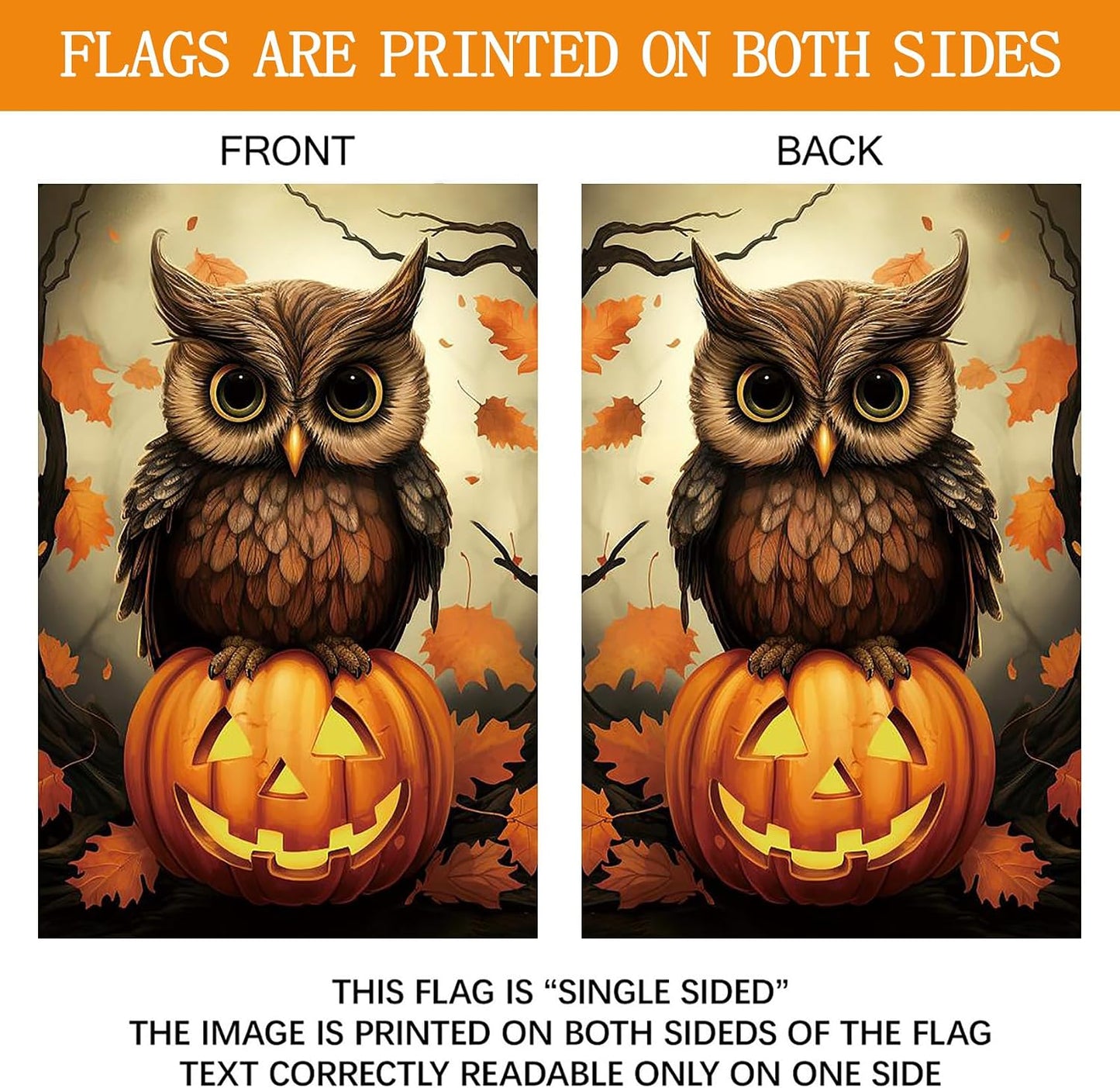 Decoración vertical Halloween búho calabaza hojas 28x40pulg