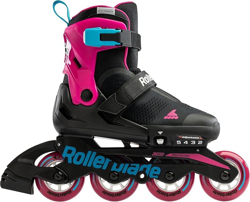Patines en línea ajustables para niños negro y rosa